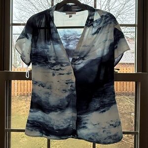 Calvin Klein Abstract Blue and White Blouse